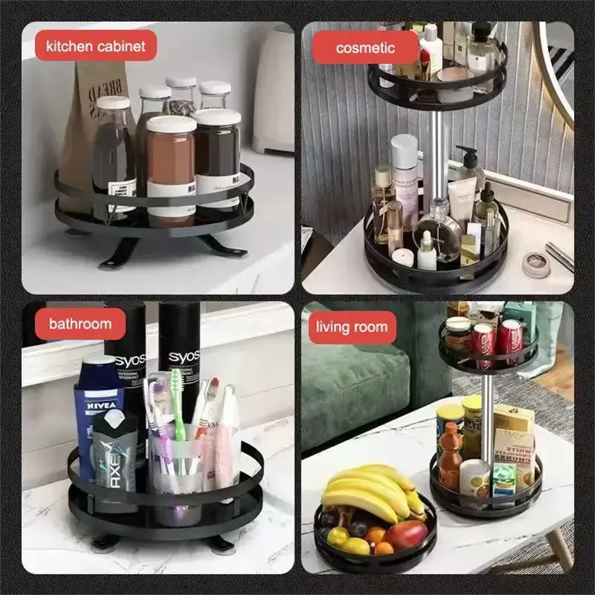 360° Rotating 3-Tier Spice Rack Organizer – Lazy Susan Kitchen