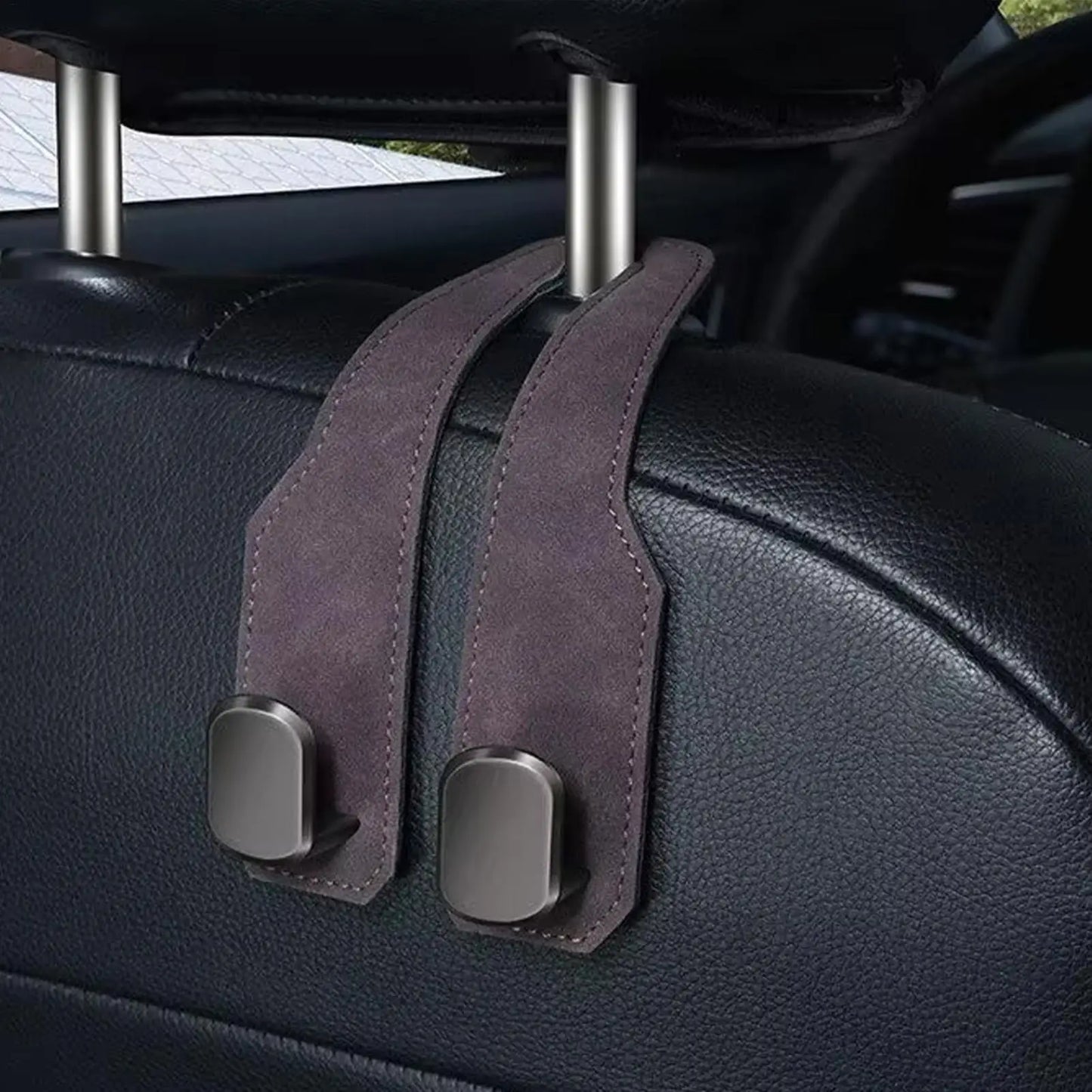 Car Headrest Hook Hanger – Adjustable PU Leather Bag Organizer