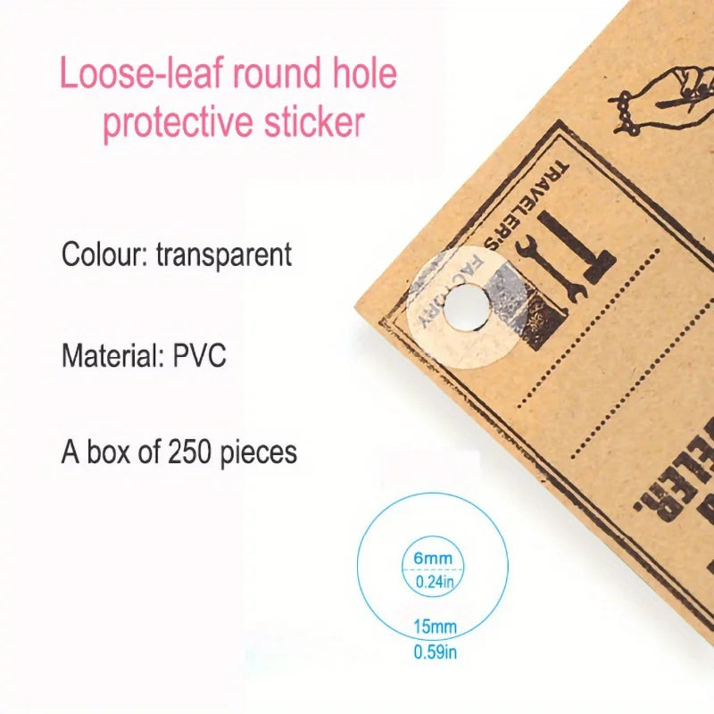 250-Piece Pvc Binder Stickers Adhesive Hole Reinforcement Label Round