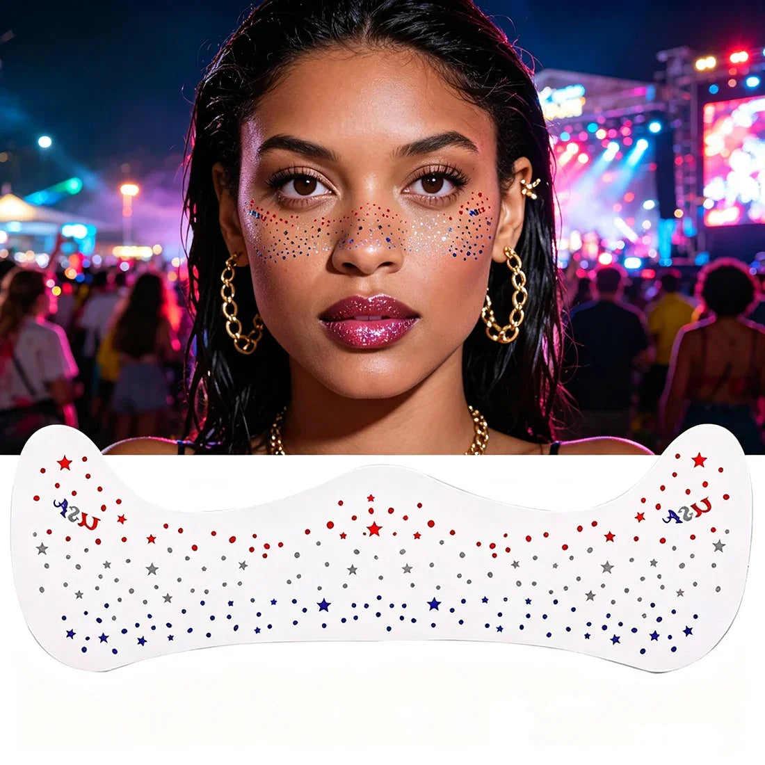 Fourth of July Face Tattoos, 2Pcs Glitter Freckles Face Tattoos Makeup for Independence Day Patriotic Party Supplies Fake Tattoo Peaceful Pleasures Health and Wellness