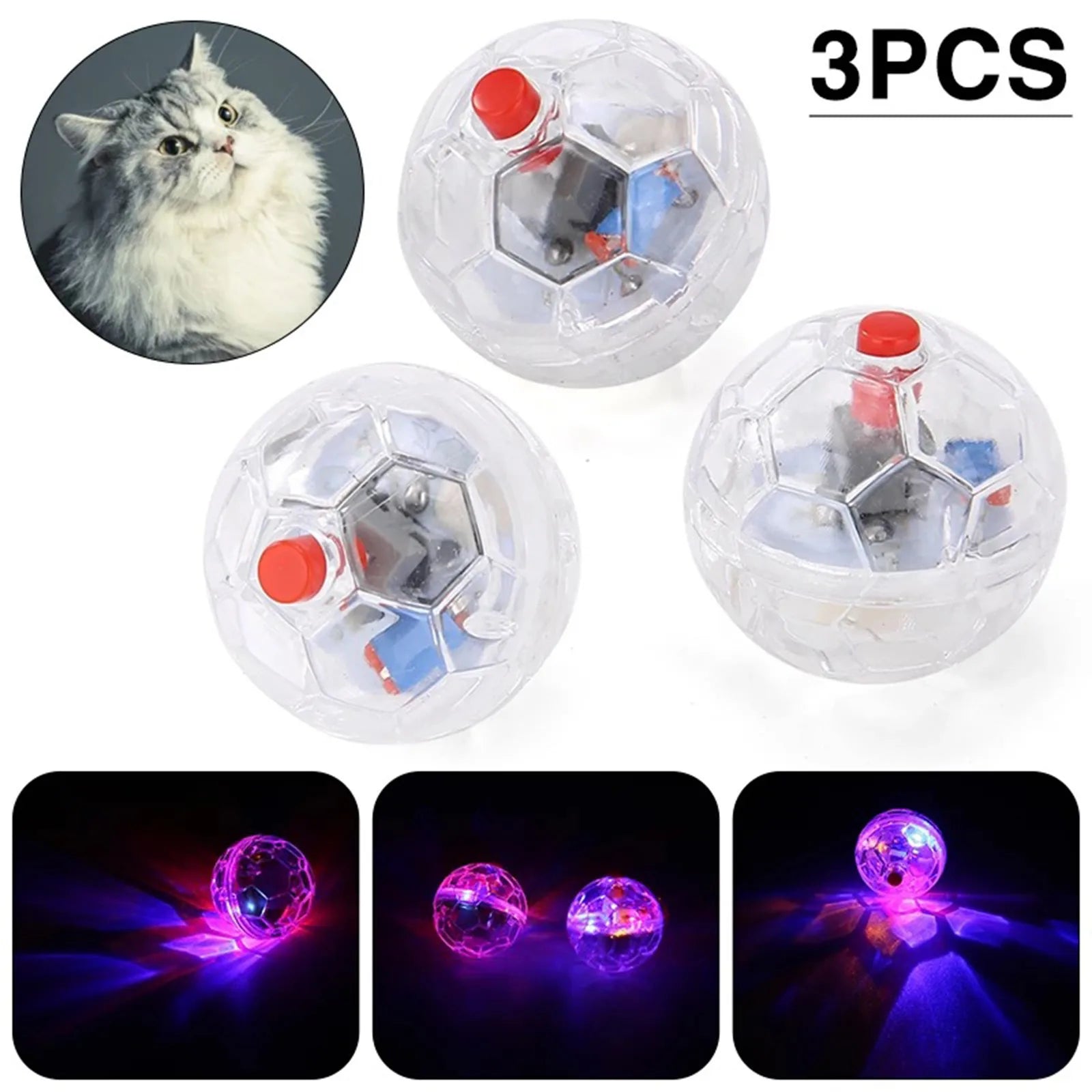 3Pcs Cat Motion Light Up Interactive Flash Ball Ghost Small Battery Powered Paranormal Equipment Portable LED Gift Pet Toys Peaceful Pleasures Health and Wellness A One Size