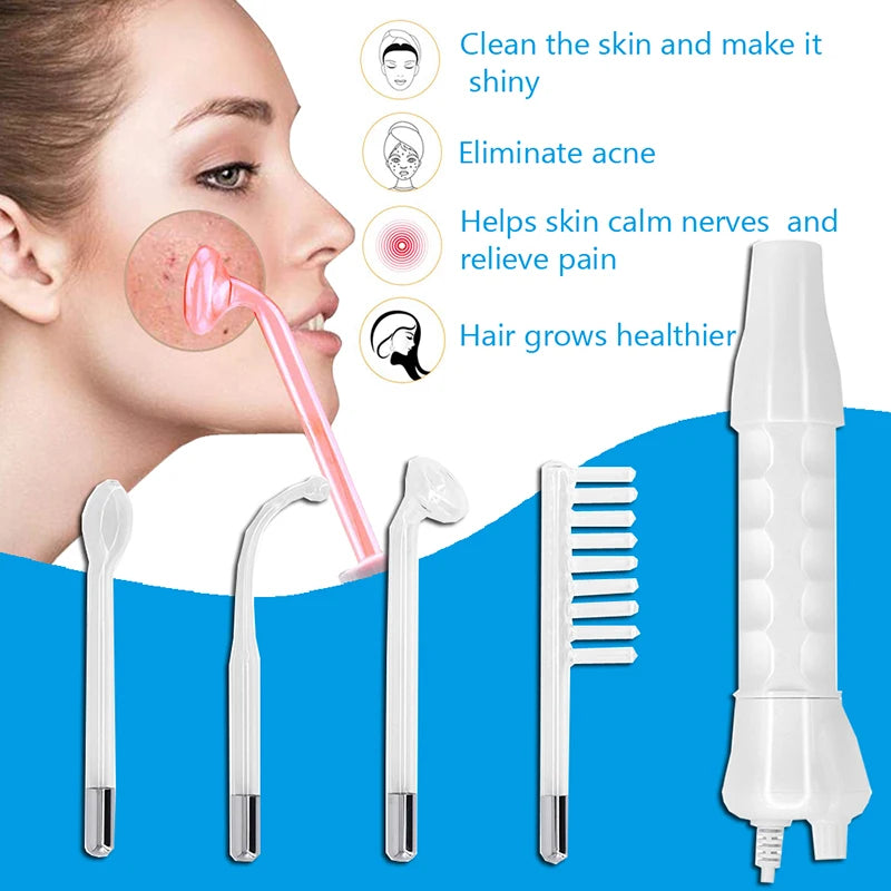 Portable Handheld 4-glass Red Argon Gas Tube Facial Skin Light-emitting Diode Phototherapy High-frequency Facial Rod Peaceful Pleasures Health and Wellness