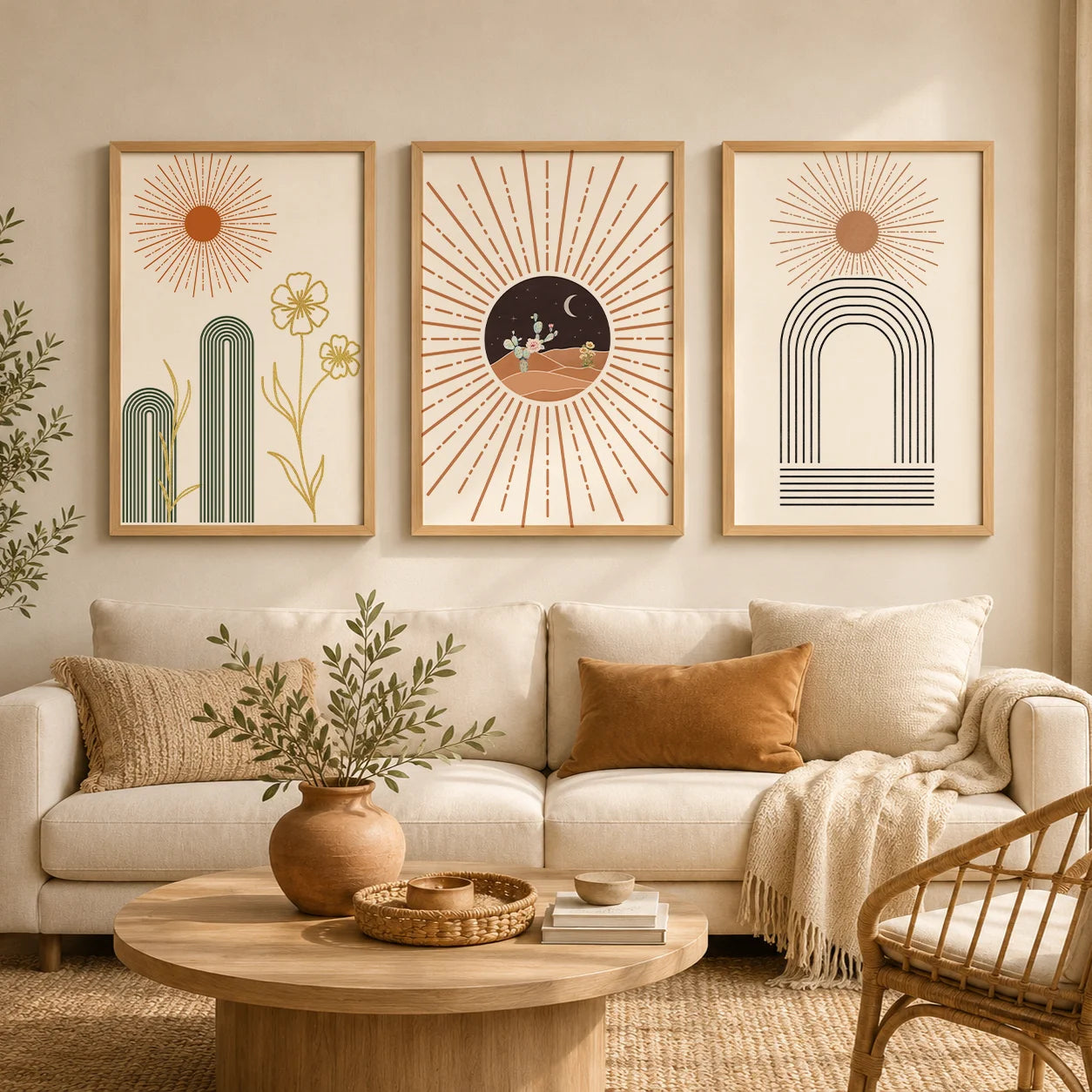 Boho Cactus Canvas Wall Art | Nordic Geometric Desert Print Canvas Wall Art Peaceful Pleasures Health and Wellness