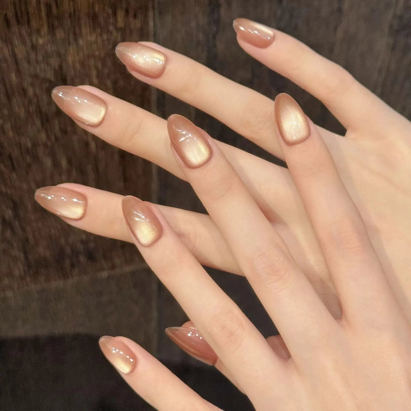 Handmade Press on Nails 10pcs Flash Glass Beads Cat's Eye False Nails Wearable Sweet Simple Round Fake Nails Almond Tip Nail Art Peaceful Pleasures Health and Wellness