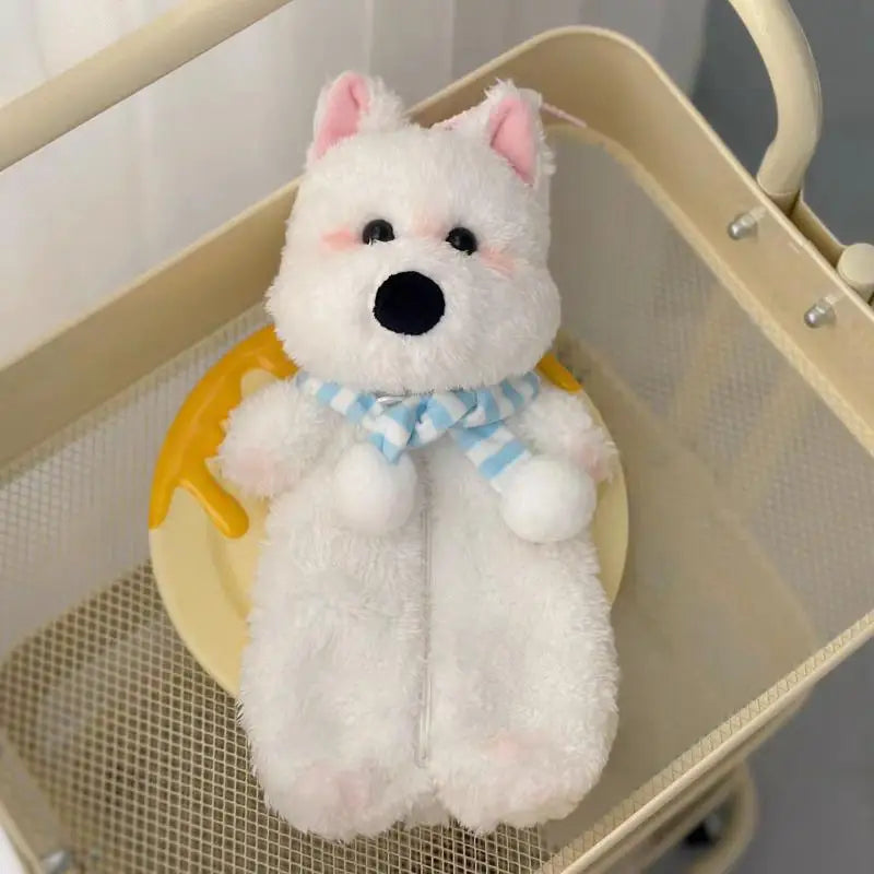 Kawaii Plush Westie Dog Pencil Case – Large Capacity Bag