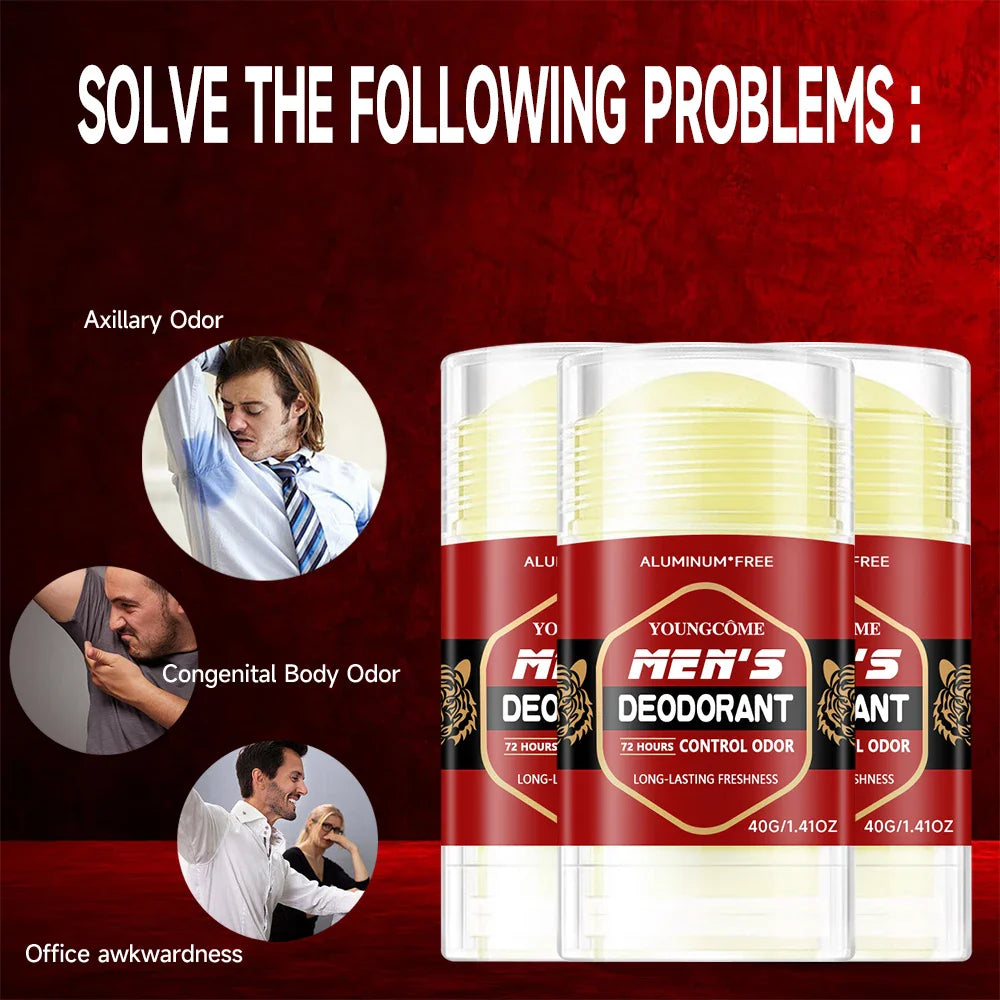 YOUNGCOME Men's Aluminum-Free Deodorant Stick – 72Hr Odor Control