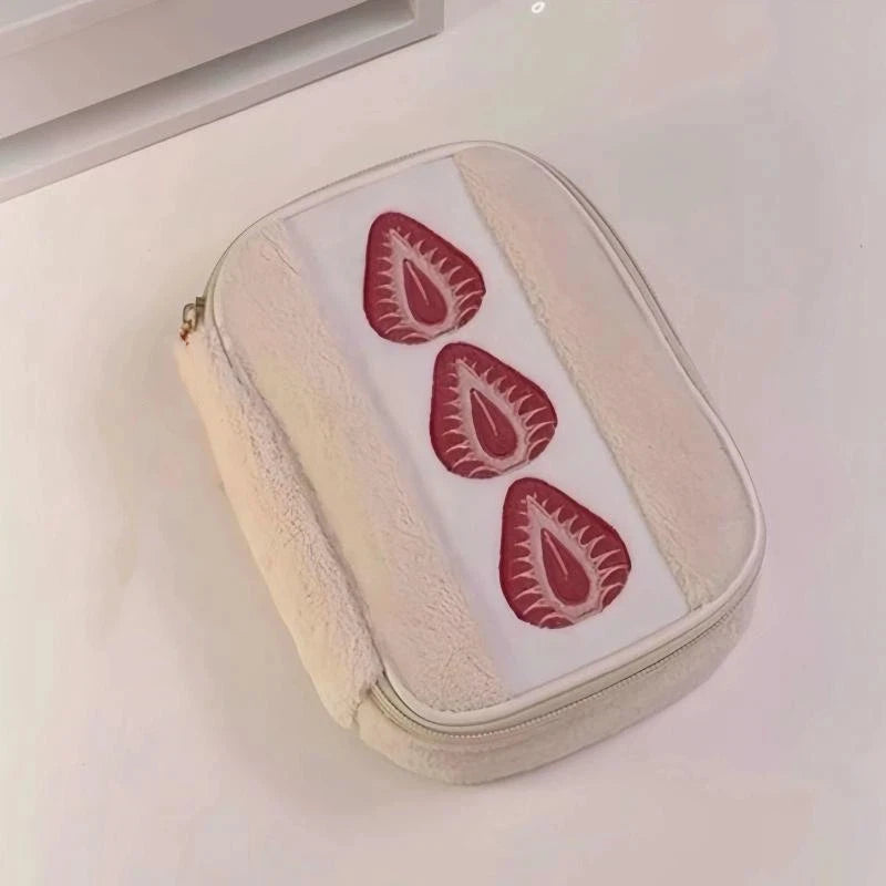 Strawberry Embroidery Organizer Pouch | Pencil & Cosmetic Bag