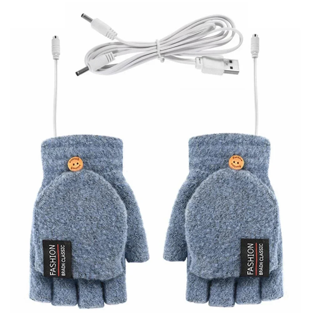 Winter Electric Heating Gloves Hand Warmer Gloves Heater Rechargeable USB Reusable Laptop Suitable for Sports Skiing Warm Gloves Peaceful Pleasures Health and Wellness Blue