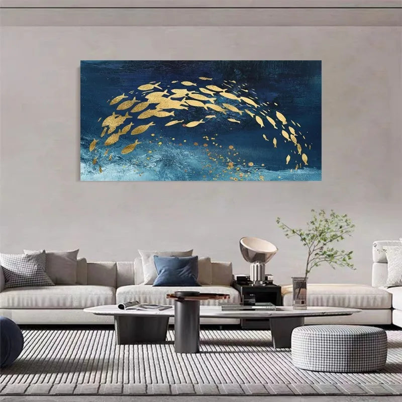 Golden Fish Abstract Ocean Canvas Wall Art | Nordic Modern Poster Canvas Wall Art Peaceful Pleasures Health and Wellness