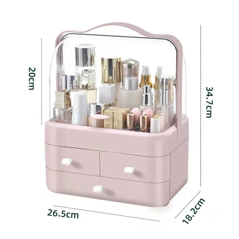 Cosmetics Receiving Box Dust-Proof Desktop Makeup Organizer with Drawer for Skin Care Products Household Storage Box Shelf Peaceful Pleasures Health and Wellness Pink 1
