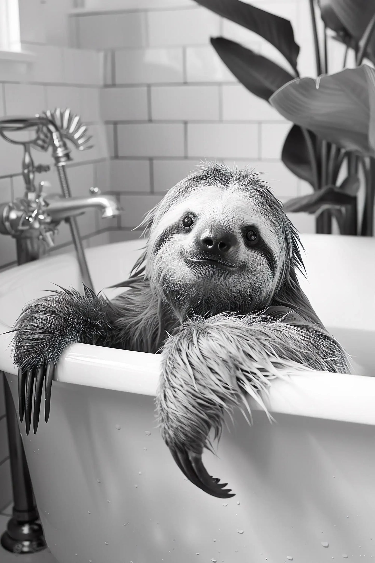 Black & White Cute Animal Toilet Paper Canvas Wall Art Poster