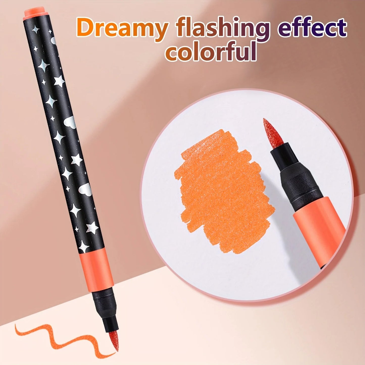 24-Color Glitter Markers Set | Metallic Water-Based Glitter Pens
