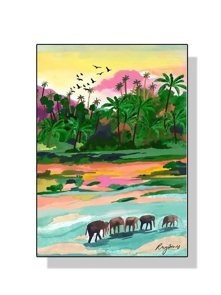 Nordic Flowers Mountain Lake Colorful Nature Landscape Travel Poster Canvas Print - Abstract Wall Art for Room Home Decor Peaceful Pleasures Health and Wellness 4 20x30cm Unframed