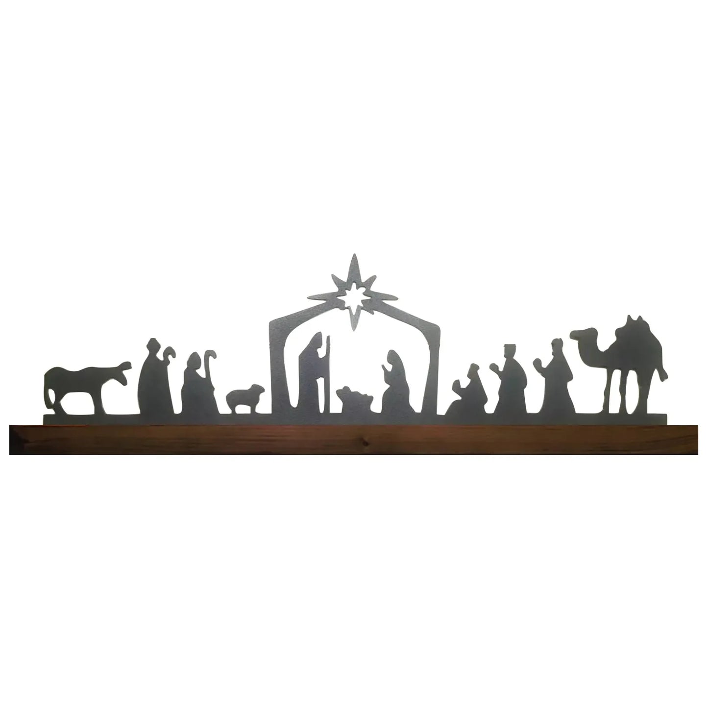 Nativity Scene Candle Holder – Metal & Wood Tabletop Decor