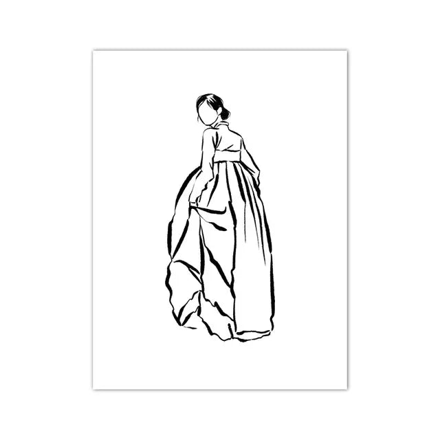 Korean Hanbok Traditional Canvas Wall Art | Vintage Asian Poster
