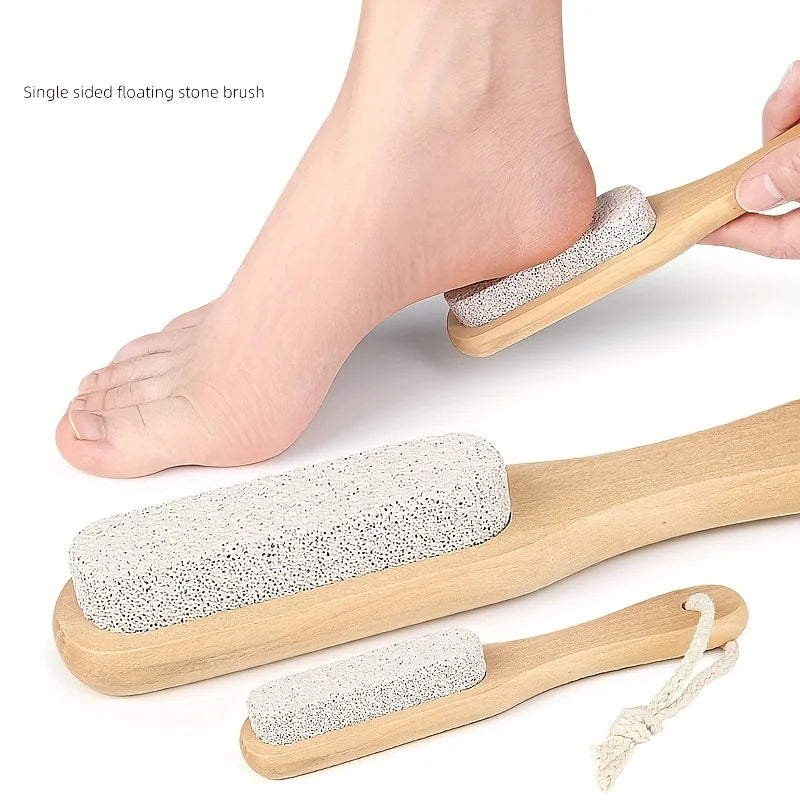 1pc Scrub Pumice Stone Foot Callus Remover Manual Scrubber Wooden Handle Natural Wood Design Durable Foot Care Tool Peaceful Pleasures Health and Wellness