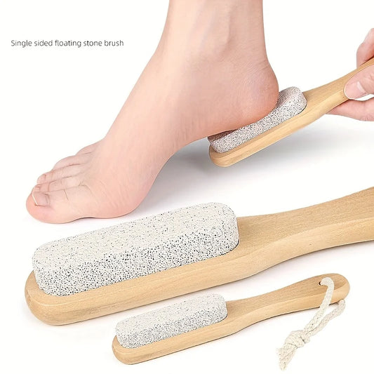 1pc Scrub Pumice Stone Foot Callus Remover Manual Scrubber Wooden Handle Natural Wood Design Durable Foot Care Tool Peaceful Pleasures Health and Wellness