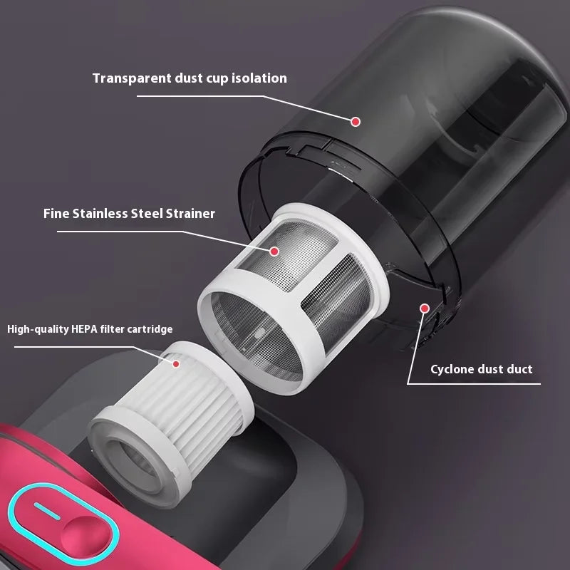 12KPa UV New Mattress Vacuum Mite Remover Dust Wireless Handheld Powerful Suction Vacuum Cleaner for Bed Pillow Clothes Sofa Peaceful Pleasures Health and Wellness