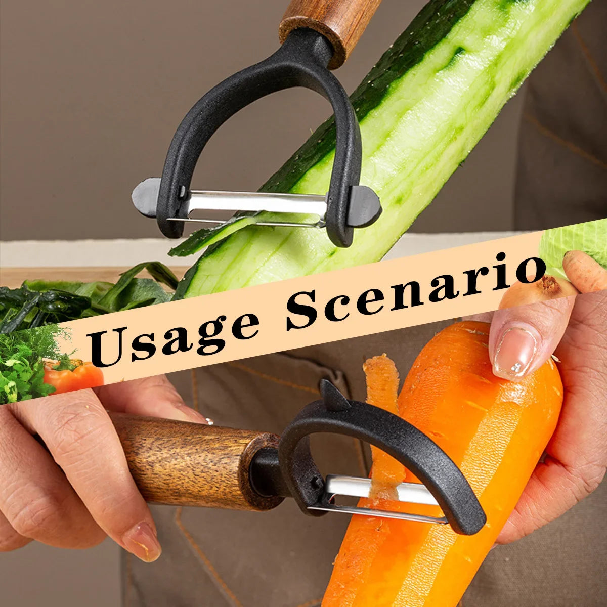 1/2 Pcs Premium Y/P Type Stainless Steel Multifunctional Peeler, Acacia Wood Handle Ultra Sharp Blade Vegetable Potato Apple Peaceful Pleasures Health and Wellness