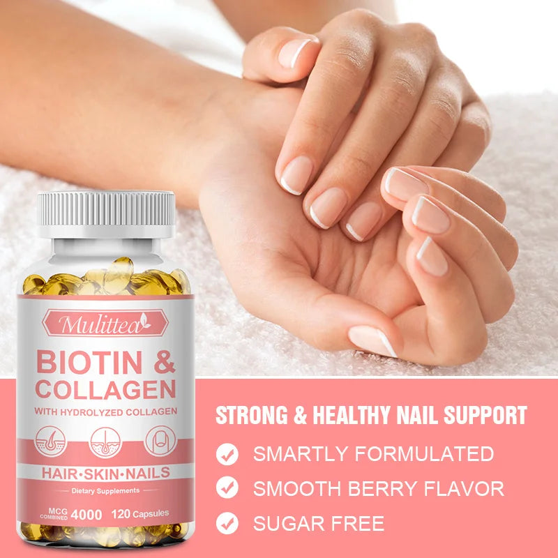 Mulittea Biotin & Collagen Capsules for Hair, Skin & Nails Dietary Supplement Peaceful Pleasures Health and Wellness