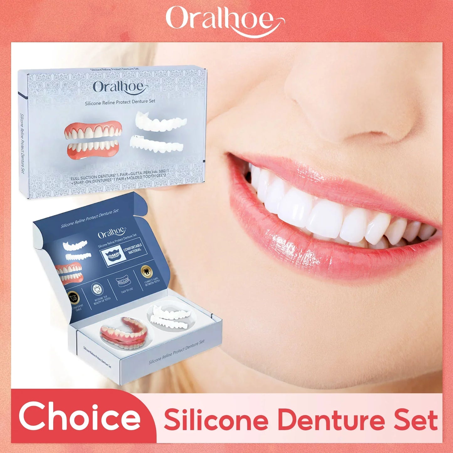 Snap-On Silicone Veneers – Adjustable Whitening Denture Kit