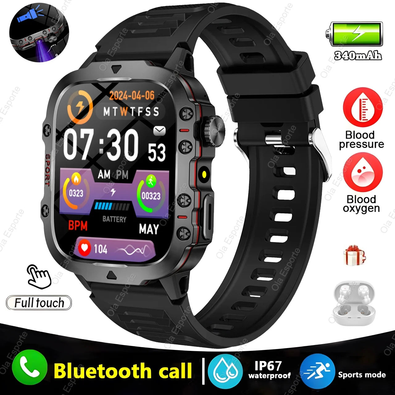 Ola Esporte Smartwatch – Bluetooth Call & Fitness Tracker IP67