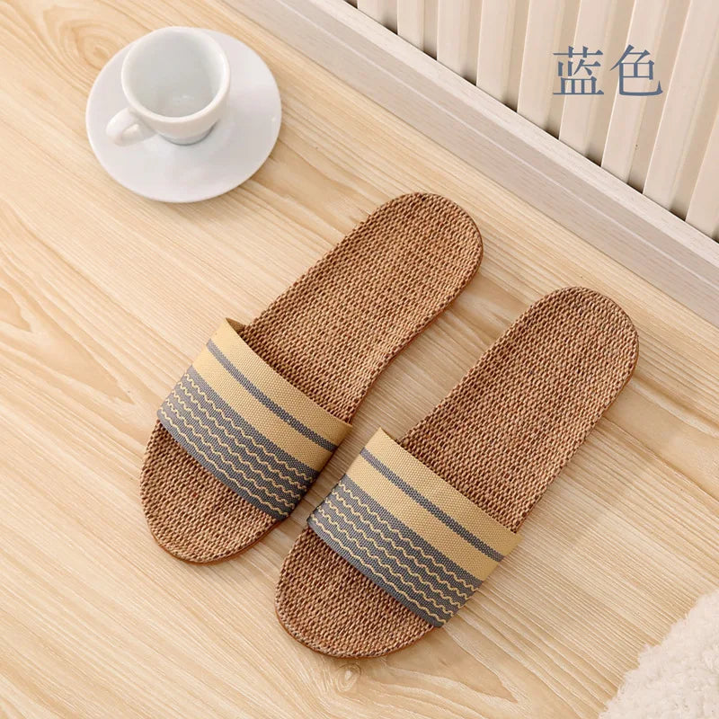 Women's Linen Indoor Slippers | Lightweight Non-Slip Flat Slides