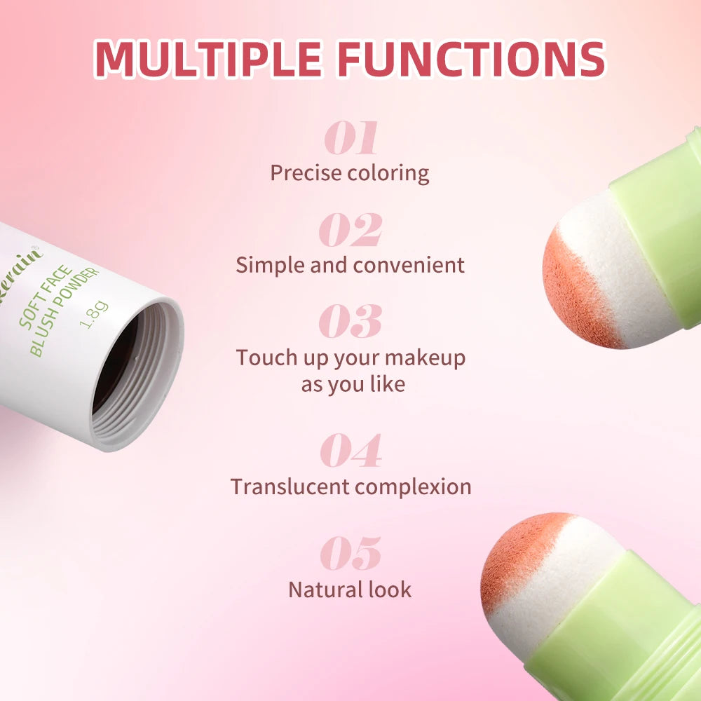Soft Fog Blush Stick Face Blusher Patting Powder Blusher for Cheeks Cute Korean Style Waterproof Blush Sponge Brush Head 3Colors Peaceful Pleasures Health and Wellness