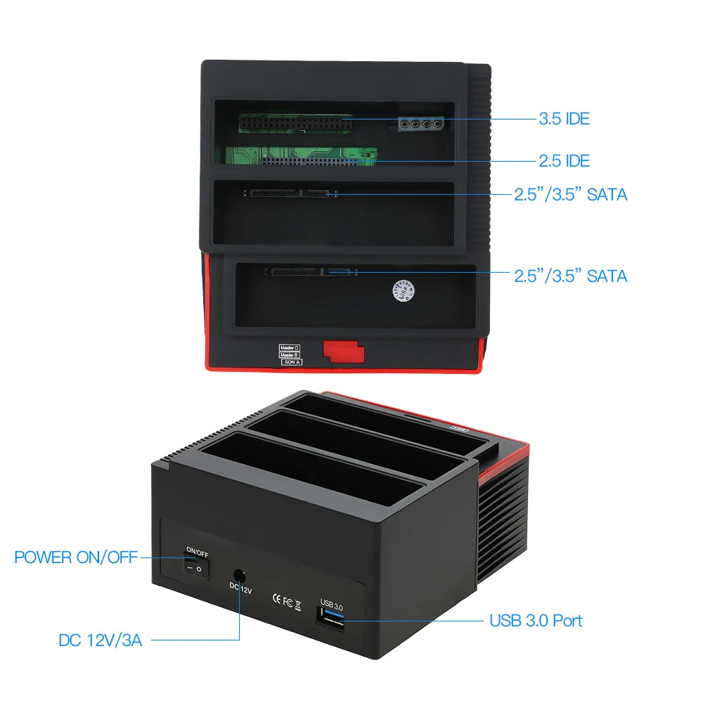 KKMOON 3-Bay USB 3.0 HDD Docking Station | SATA & IDE, 6TB