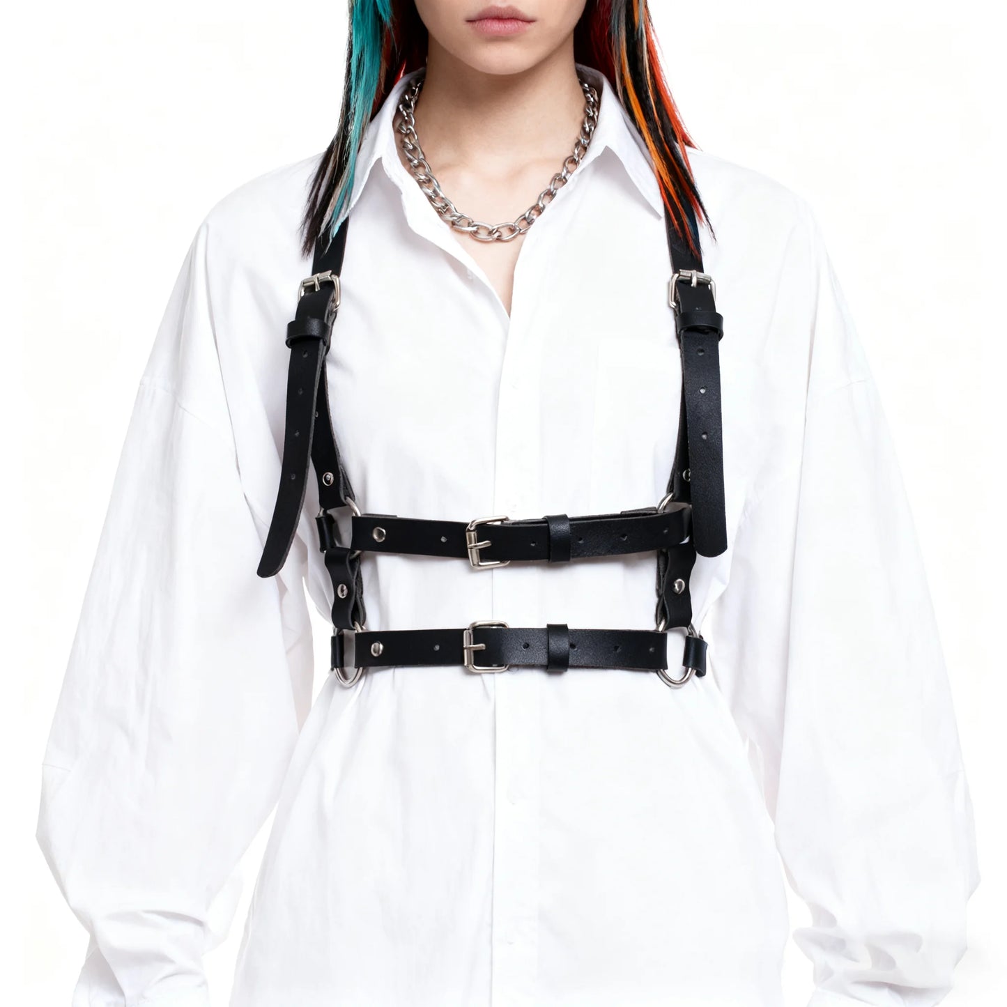 UYEE Rock Men Women PU Leather Belt Y2K Harness Strap Sexy Shoulder