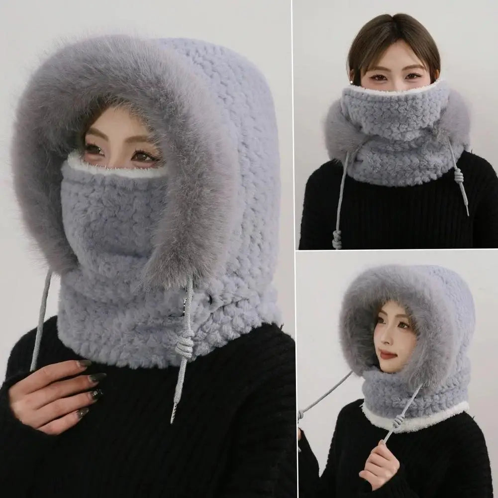 Winter Windproof Cycling Hood Hat with Plush Ear Warmer Winter Cycling Hood Hat Peaceful Pleasures Health and Wellness
