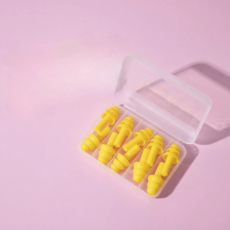 Silicone Comfortable Earplugs 5 Pairs Per Box Noise-proof Suitable for Swimming and Sleep Protection Peaceful Pleasures Health and Wellness Yellow