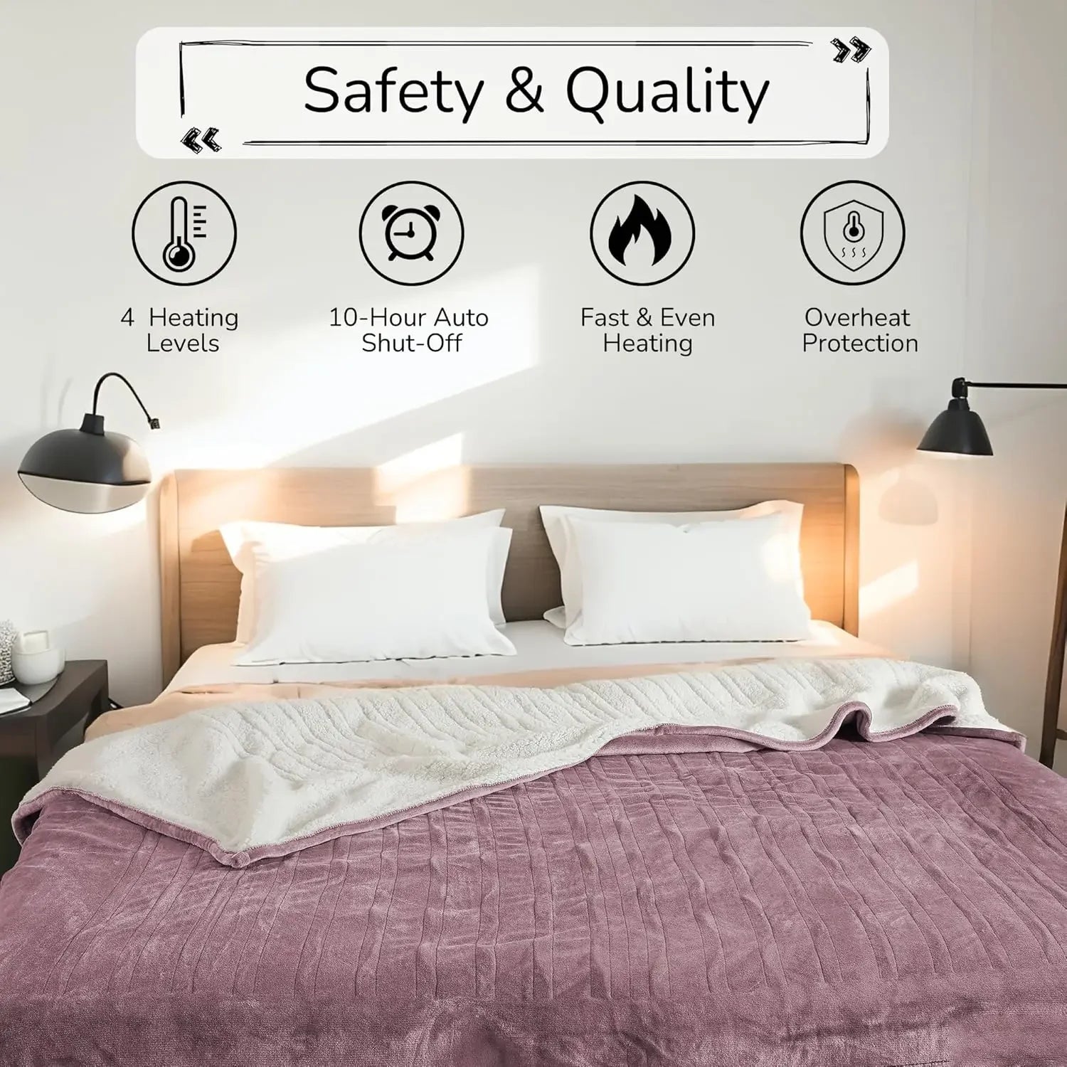Twin Size Electric Heated Blanket with Dual-Sided Fabric, 4 Heat Settings, Auto Shut-Off Peaceful Pleasures Health and Wellness