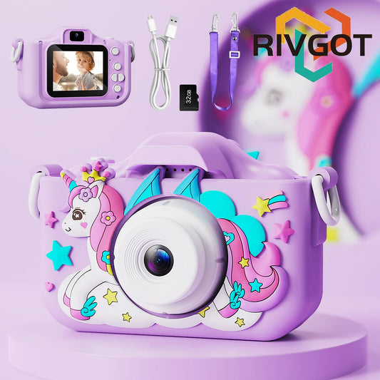 Kids Camera 1080P Video Mini Digital Camera Educational Toy Cameras With 32G Card Silicone Case for Girls Festival Birthday Gift Peaceful Pleasures Health and Wellness