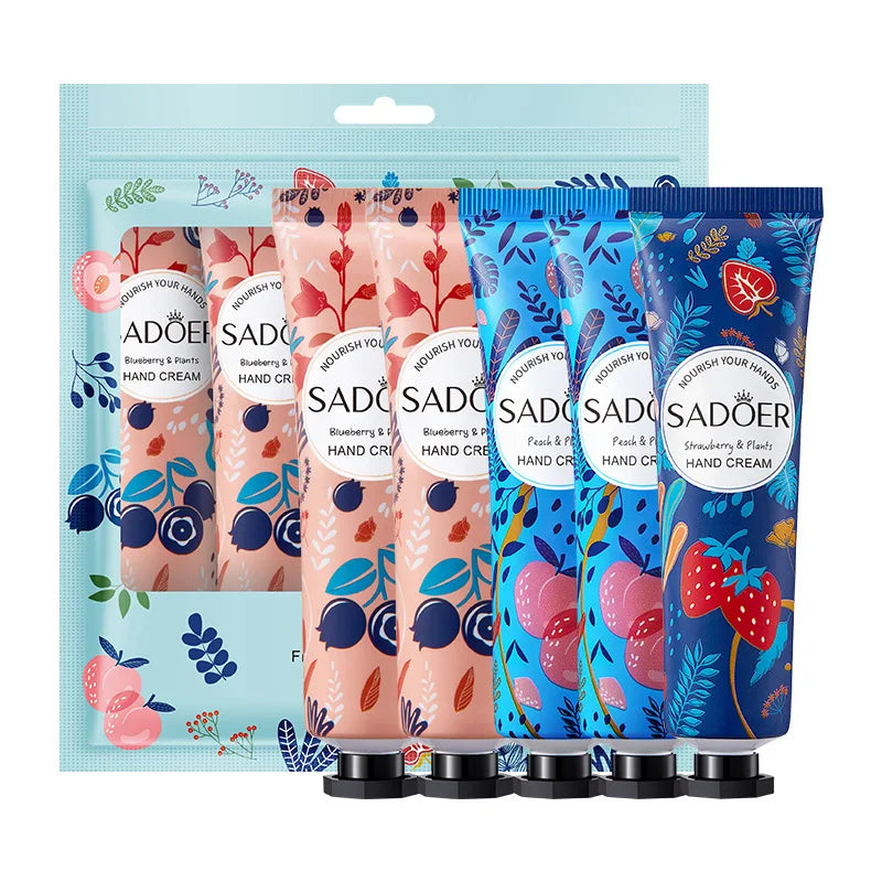 5Pcs Set Fragrance Hand Cream Smooth Refreshing Long-lasting Hydration Moisturizing Hand Care Christmas Gift Peaceful Pleasures Health and Wellness 5PCS Fruit fragrance