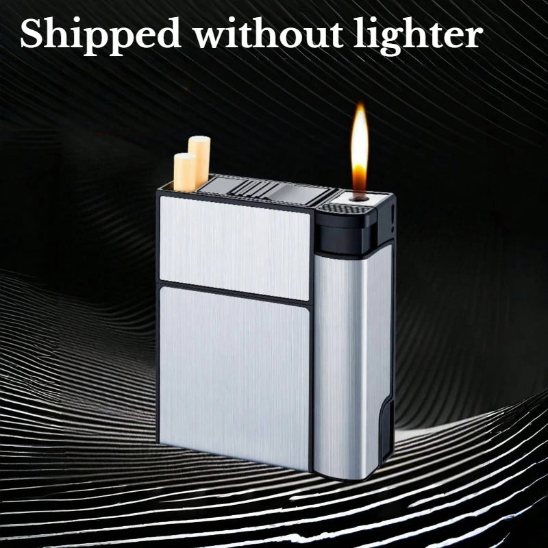 20PCS Capacity Metal Cigarette Case for 84mm Size with Lighter Case, Creative Cigarette Box Case Anti Pressure Moisture-proof Peaceful Pleasures Health and Wellness SILVER