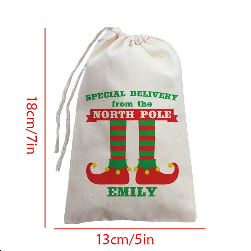 3-Pack Personalized Christmas Elf Drawstring Gift Bags | Custom Name Holiday Gift Bags Peaceful Pleasures Health and Wellness