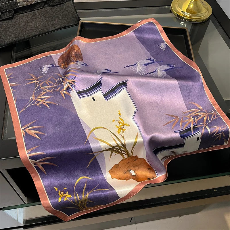 100% Mulberry Silk Lotus Floral Scarf – Women's Versatile Accessory