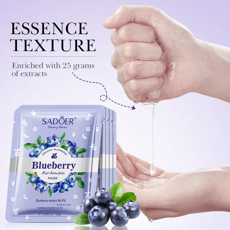 SADOER Blueberry Hyaluronic Acid Face Mask 5pcs – Hydrating Sheet
