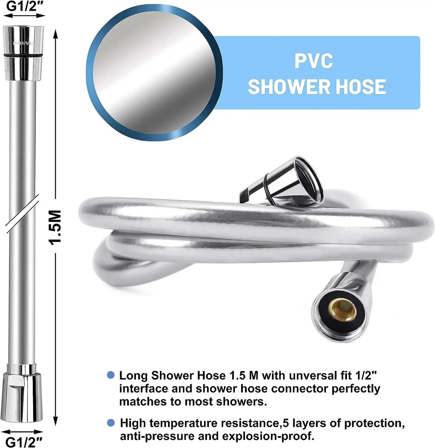Flexible PVC Shower Hose 1.5–3M | High Pressure Anti-Kink