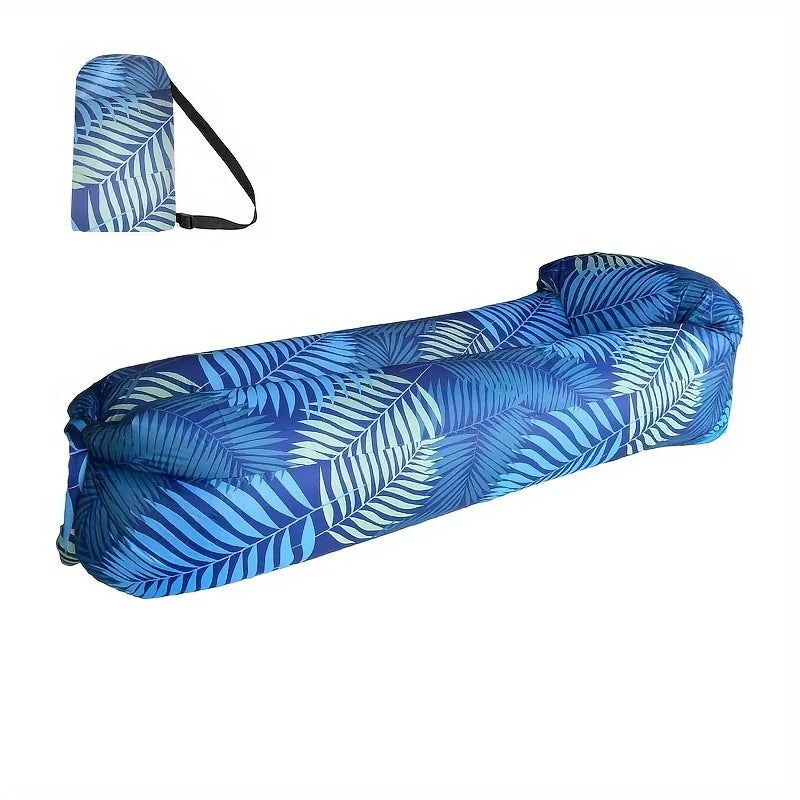 Outdoor Lazy Inflatable Sofa For Nap, Portable Air Mattress For Picnic, Camping Inflatable Mattress, Air Bed For Music Festival Peaceful Pleasures Health and Wellness Blue Leaf Pillow
