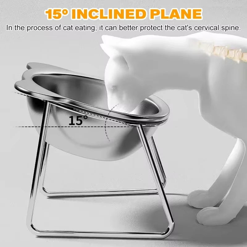 15° Tilted Elevated Raised Cat Bowls 304 Stainless Steel Neck Guard Shatter-resistant Cat Food Bowl Pet Supplies for Puppy Cat Peaceful Pleasures Health and Wellness