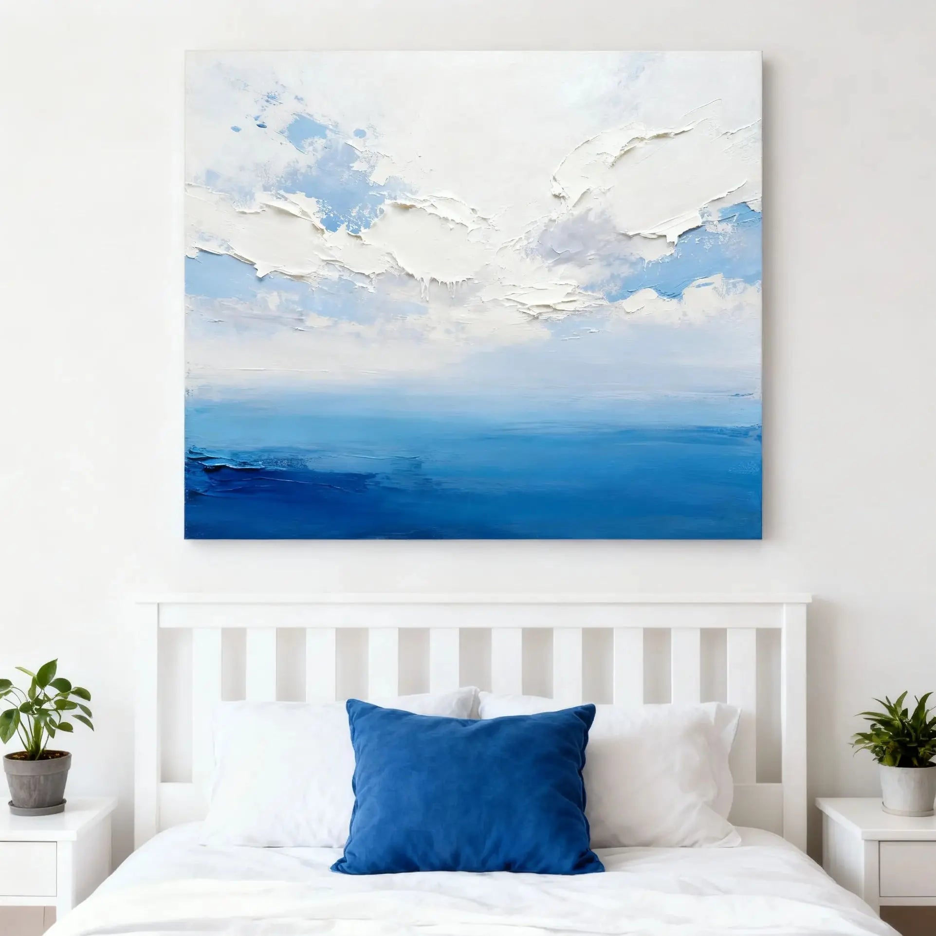 Hand Painted Blue Sky Abstract Landscape Texture Thick Painted Knife Painting Modern Wall Art Peaceful Pleasures Health and Wellness