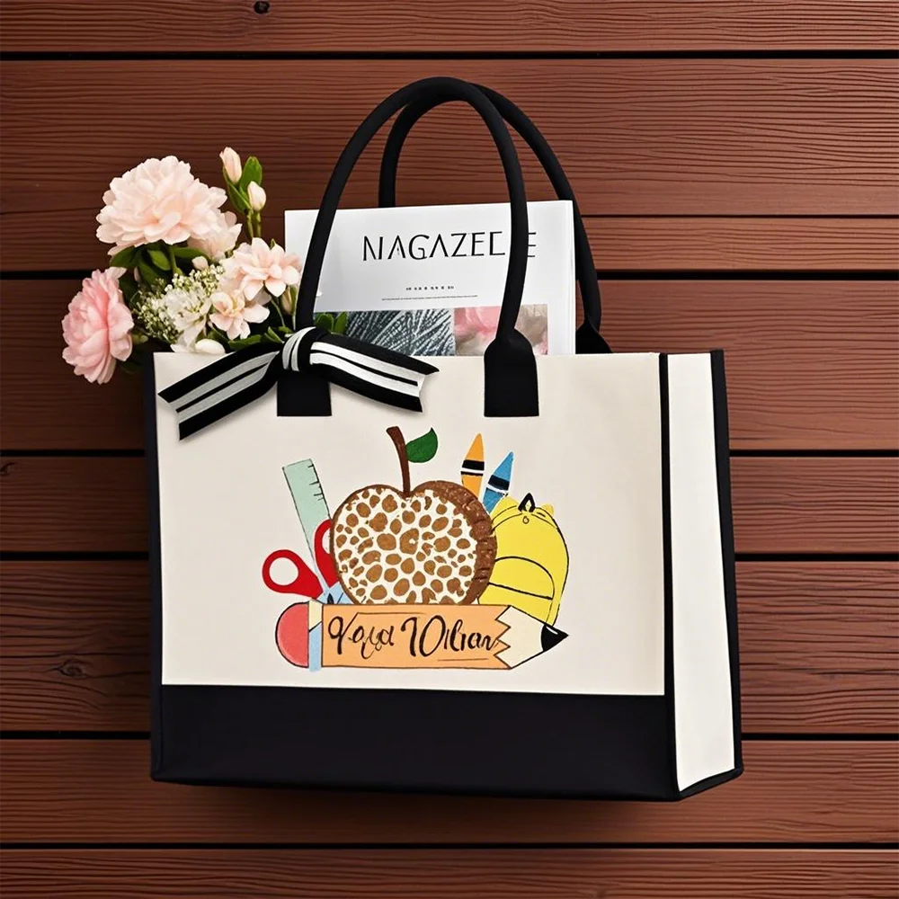 Personalized Teachers Day Gift Custom Teacher Bag Teacher Canvas Tote Back To School Decoration for Graduation Appreciation Gift Peaceful Pleasures Health and Wellness