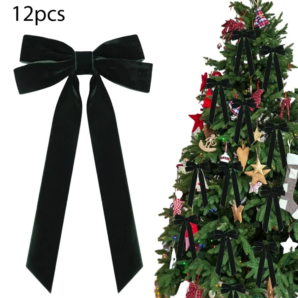 12-Pack Velvet Christmas Bows | Tree Ornaments & Gift Wrap Christmas Bow Ornaments Peaceful Pleasures Health and Wellness J 26cm