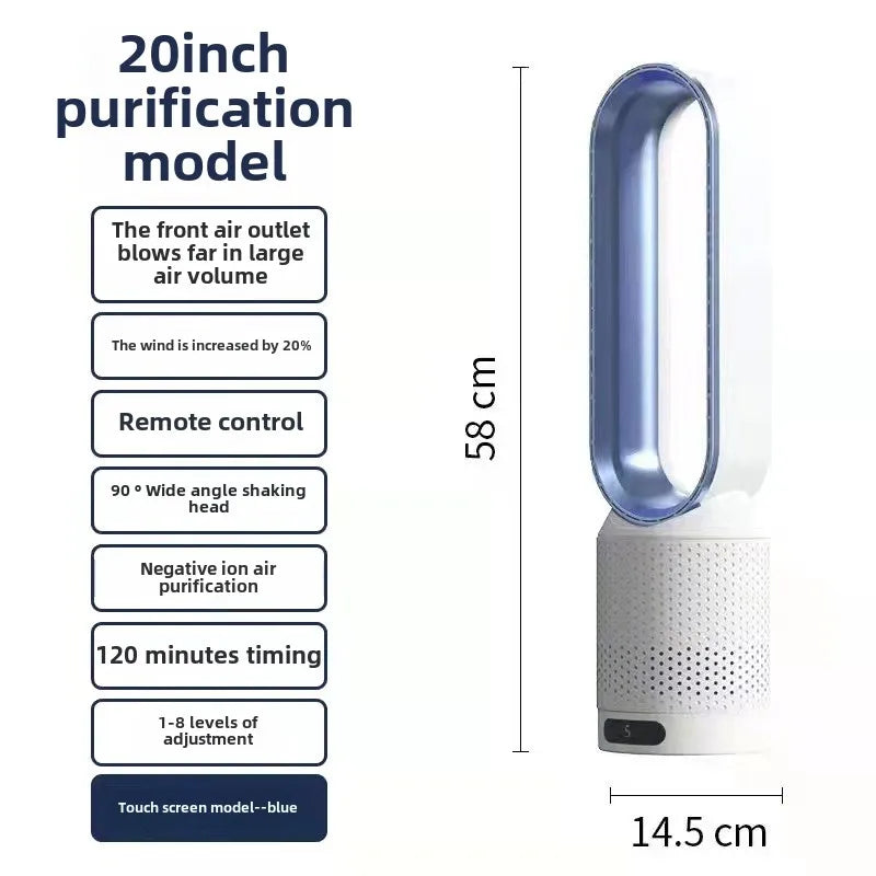 Leafless fan, household electric fan, no pages, silent air filter, circulating fan, bed head, floor standing desktop Peaceful Pleasures Health and Wellness 20 inch blue