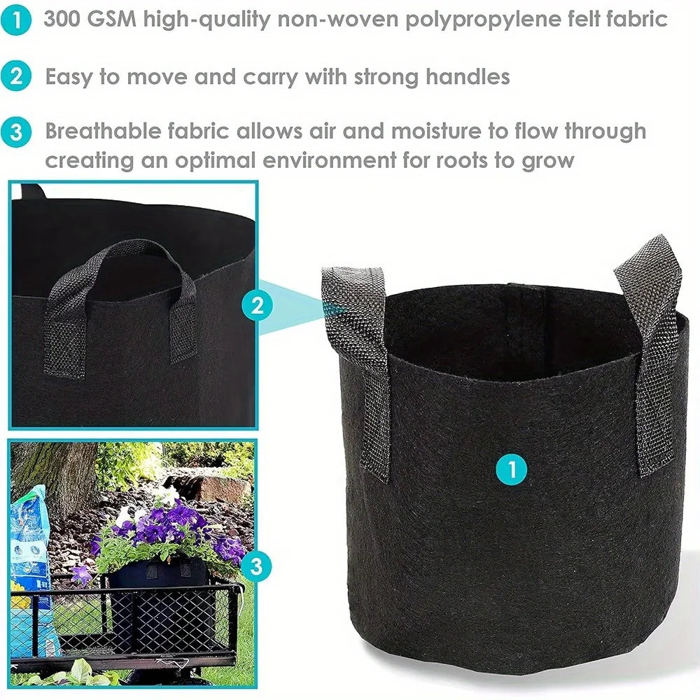 5-Pack Grow Bags/Aeration Fabric Pots with Handles(Available Capacities: 3 Gallon，4 Gallon, 5 Gallon, 7 Gallon, 30 Gallon) Peaceful Pleasures Health and Wellness