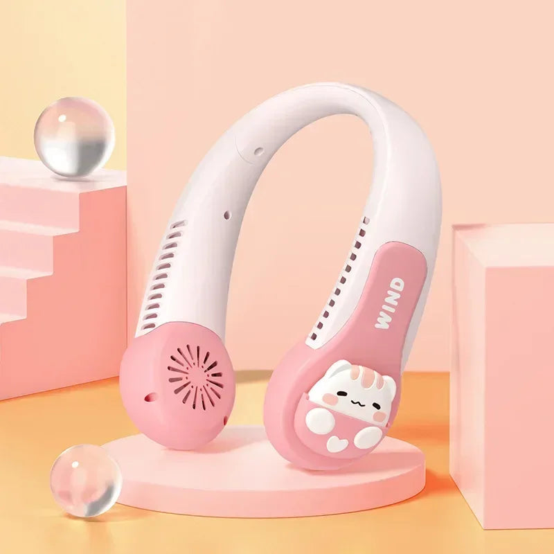 Kids Cartoon Bladeless Neck Fan | 3 Speeds, 1200mAh USB Charge