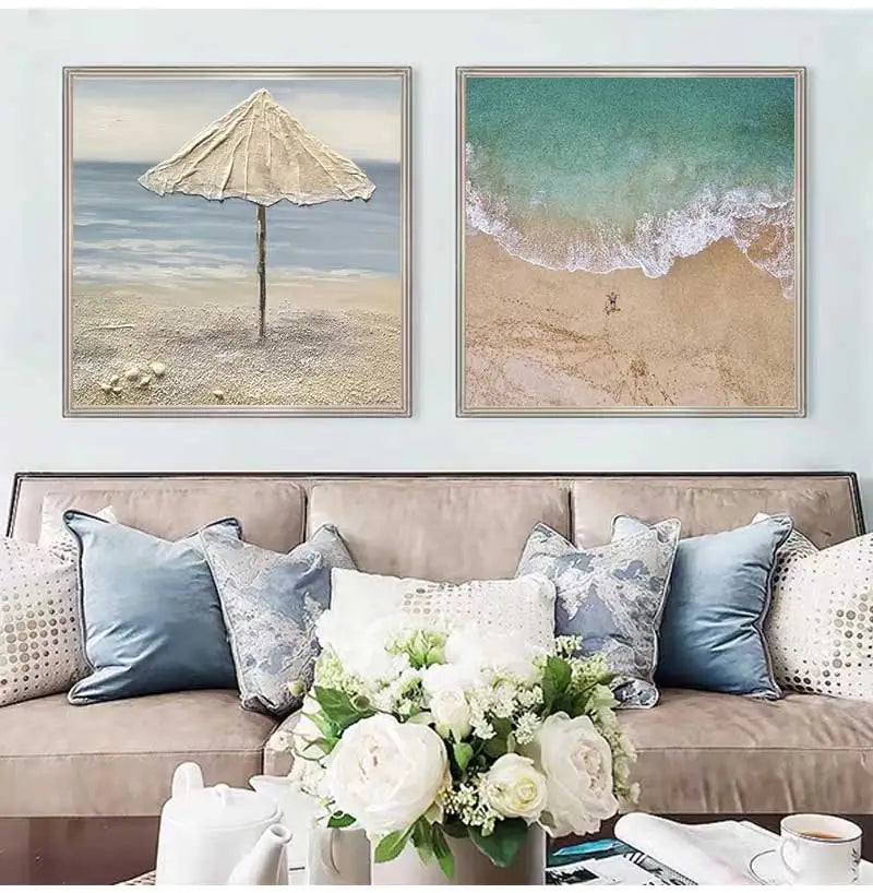Coastal Beach Watercolor Canvas Wall Art | Frameless Poster Print Canvas Wall Art Peaceful Pleasures Health and Wellness
