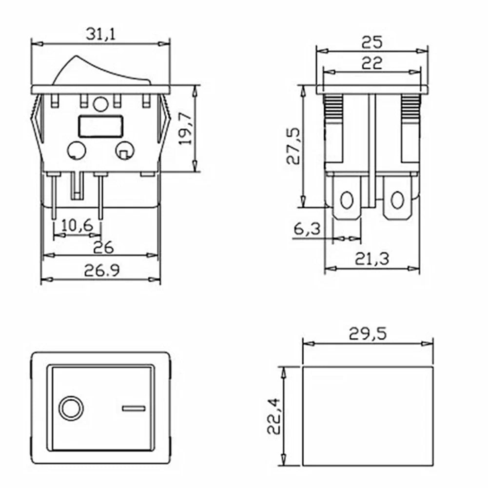 30A 250VAC 4-Pin Rocker Power Switch with Red LED Indicator
